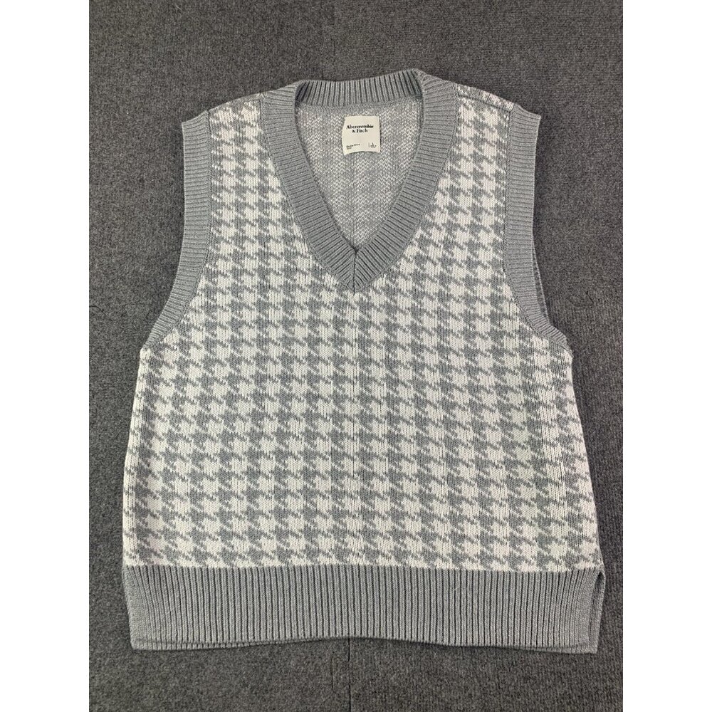 ABERCROMBIE & FITCH Mens Sleeveless Cotton V Neck Vest Size L White/Gray